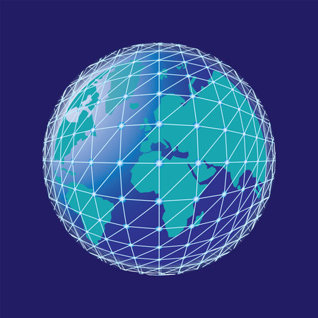Internet Concept of global business. Earth, glowing dots on dark background. Electronics, Wi-Fi,...