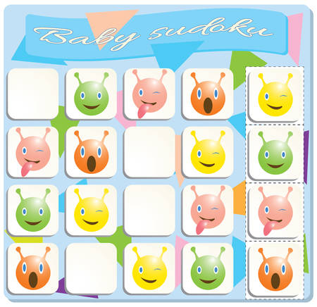 Baby Sudoku with colorful cartoon devils. Game for preschool kids, training logicのイラスト素材