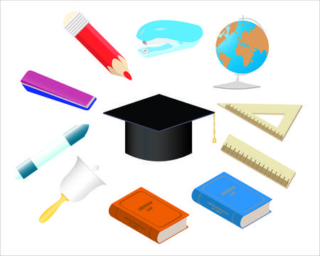 Set of school equipment doodle icons. Vector illustrationのイラスト素材