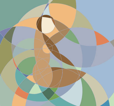 Stylized silhouette of a woman on an abstract background of circles.のイラスト素材