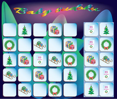 Baby Sudoku with colorful Christmas symbols. Game for preschool kids, training logicのイラスト素材