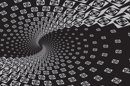 Dotted Halftone Vector Spiral Pattern or Texture. Stipple Dot Backgrounds with rectangles