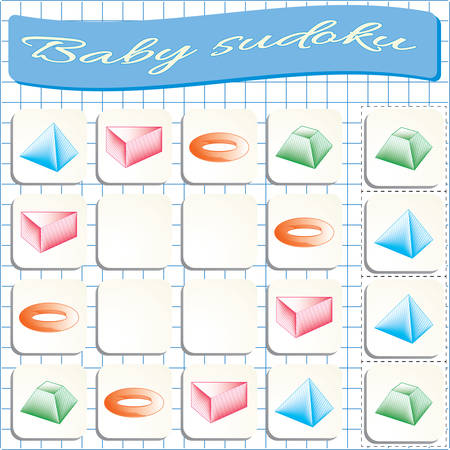 Sudoku for kids with colorful geometric figures. Game for preschool kids, training logicのイラスト素材