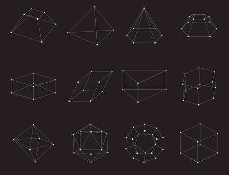 Set of volumetric geometrical colored shapes. Collection of polyhedron. Vector illustrationのイラスト素材