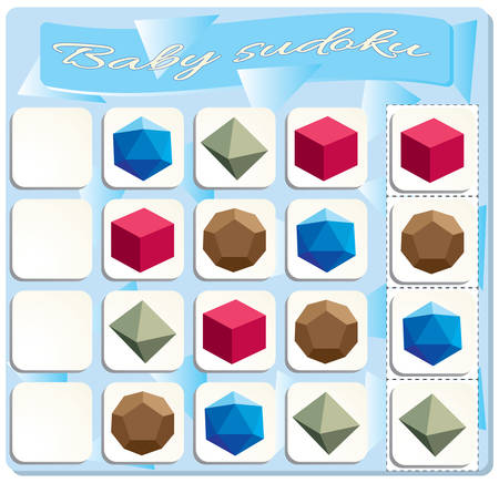Baby Sudoku with colorful regular polyhedrons. Game for preschool kids, training logicのイラスト素材