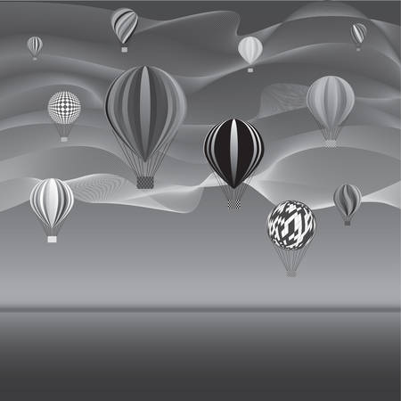 The parade of balloons. Dark gray illustration. Vector imageのイラスト素材