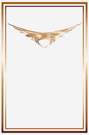 Golden rectangular frame and decorative pattern on a light gray background. Vector illustrationのイラスト素材