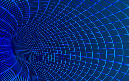 Tunnel or wormhole. Digital wireframe tunnel. 3D tunnel grid. Background abstract vector imageのイラスト素材