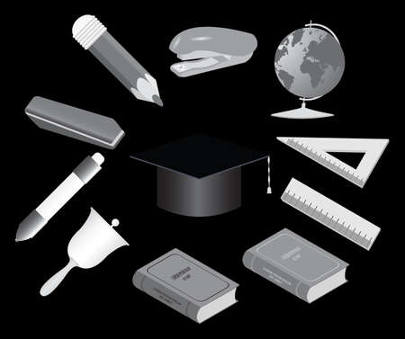 Set of school equipment doodle icons. Vector illustrationのイラスト素材