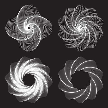 Dotted Halftone Vector Spiral design elements set. Stipple Dot Backgroundsのイラスト素材