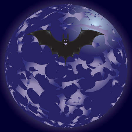 Mobile phone wallpaper at Halloween. Bat in the moonlight. Vector illustrationのイラスト素材
