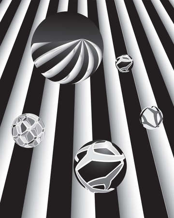 Set of decorative spheres on a black and white background. Abstract vector illustrationのイラスト素材