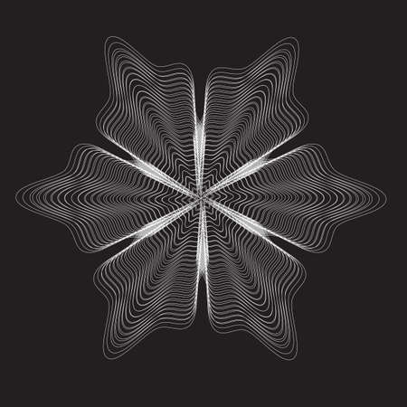White snowflake icon on black background. Abstract stylized vector imageのイラスト素材