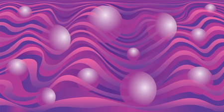 Abstract linear Color Background. Wavy striped surface with decorative spheres. Vector illustration