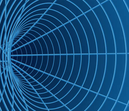 Tunnel or wormhole. Digital wireframe tunnel. 3D tunnel grid. Background abstract vector imageの写真素材