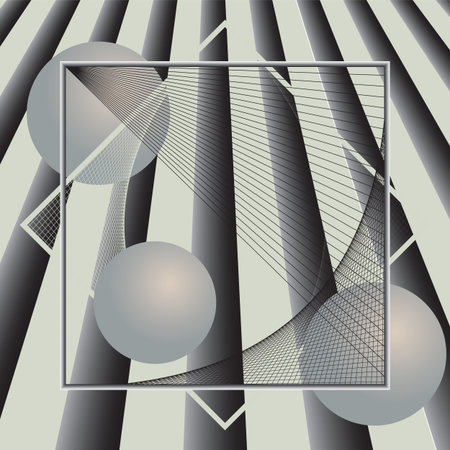 Abstract paint background with rectangles and spheres. Modern screen vector design