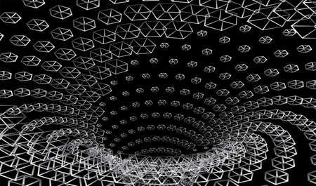 Tunnel or wormhole. Digital wireframe tunnel. 3D tunnel grid. Background abstract vector imageのイラスト素材