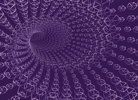 Tunnel or wormhole. Digital wireframe tunnel. 3D tunnel grid. Background abstract vector imageのイラスト素材