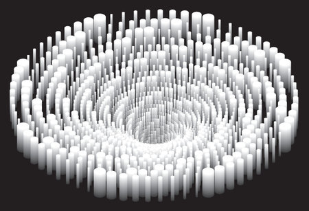 Dotted Halftone Vector Spiral Pattern or Design Element. Stipple Dot Background of white cylinders