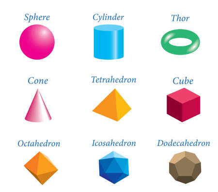 Set of volumetric geometrical colored shapes. Vector illustrationのイラスト素材