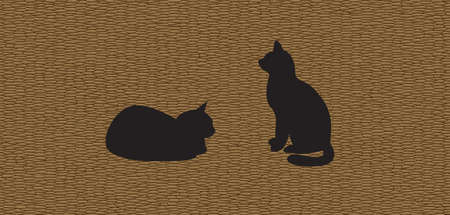 Couple of black cats on the stone floor. Vector illustrationのイラスト素材