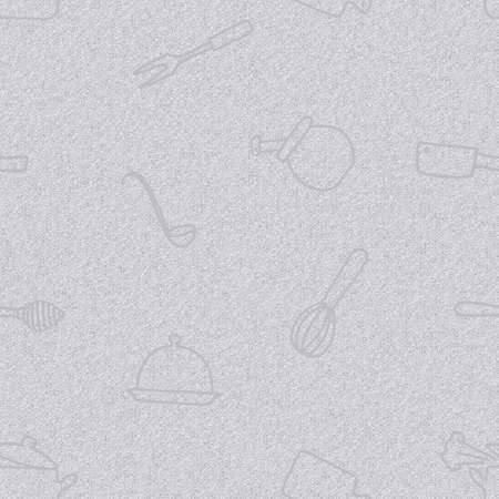 Seamless background. Set of kitchen accessories in doodle style isolated on grunge backgroundの写真素材