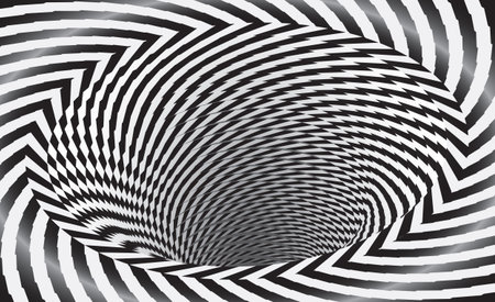 Abstract striped black and white Spiral background. Tunnel with checkered surface. Vector...