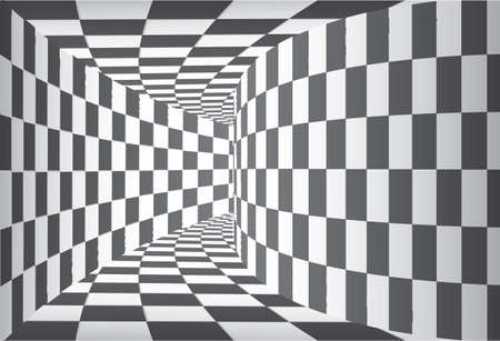 Tunnel or wormhole. Checkered wireframe tunnel. 3D grid. Background abstract vector imageのイラスト素材