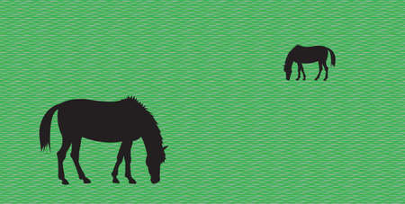 Horses grazing on a green meadow. Vector illustrationのイラスト素材