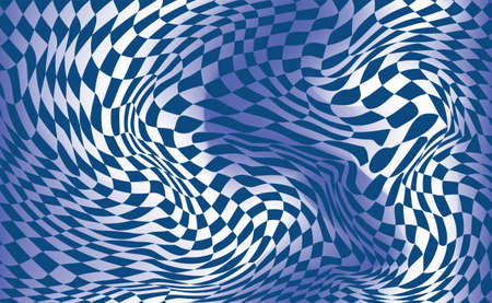 Checkered waves board. Abstract 3d black and white illusions. Pattern or background with wavy distortion effect. Vector illustrationのイラスト素材