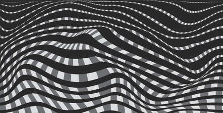 Wavy striped surface. Abstract 3d illusions. Pattern or background with wavy distortion effect. Vector illustrationのイラスト素材