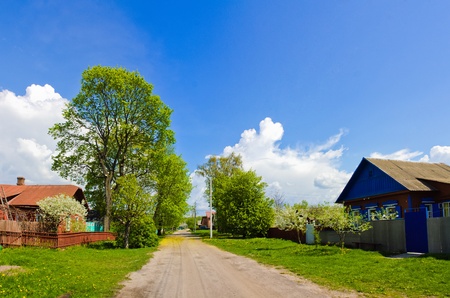 farm houses on the rural roadの写真素材