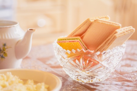 Still Life Wafer Plate On Tableの写真素材