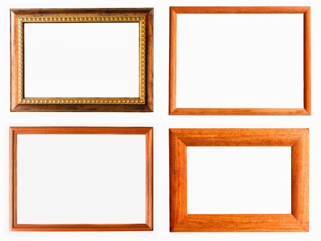 Vintage picture frame, wood plated, white background  Set, collage の写真素材
