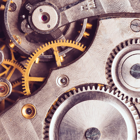 Clockwork . Close-up Of Old Clock Watch Mechanism With Gears