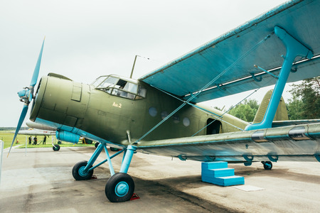 MINSK, BELARUS - JUN 04, 2014: Famous soviet plane paradropper Antonov An-2 Heritage of Flying Legends aircraft in Belarusian Aviation Museum (in Borovoe), June 04, 2014 in Minsk, Belarusのeditorial素材