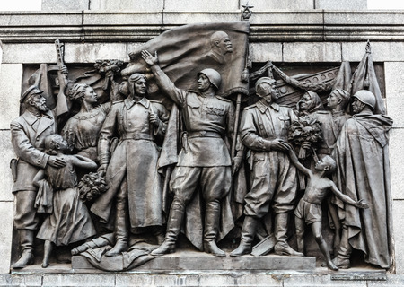 Bas-relief Scenes On The Wall Of The Stele Dedicated To The Memory Of The Great Patriotic War. Victory Square - Symbol Belarusian Capital, Minsk, Belarusのeditorial素材