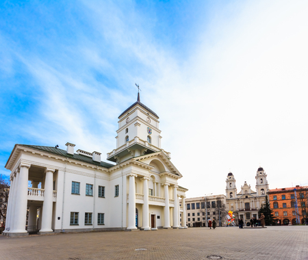 MINSK, BELARUS - APRIL 6, 2014: Town hall. Capital prepares for ice hockey tournament which will be held on May 9-25, 2014.のeditorial素材