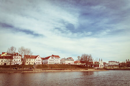 Minsk, Belarus - Embankment In Downtown Nymiha Nemiga, Trinity Hill - Trojeckaje Pradmiescie. Instant Toned Photoの写真素材