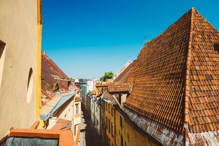 Red Roof Old House, Old Architecture In Estonian Capital, Tallinn, Estoniaの写真素材