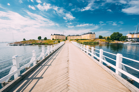Bridge At Suomenlinna  In Helsinki, Finland. Sunny Day With Blue Skyの写真素材