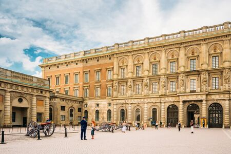The palace in Gamla Stan, in Stockholm, Sweden where king Carl XVI Gustaf has his working office. Royal Palace in Stockholm in a sunny dayのeditorial素材