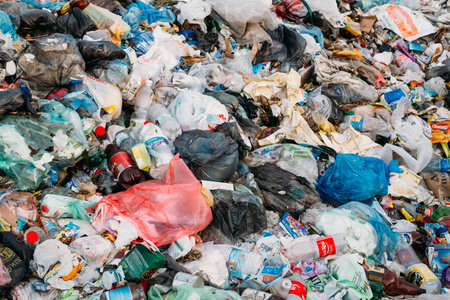 Pile Of Domestic Garbage Background. Large Heap Of Garbage.
