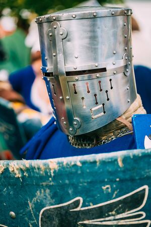 MINSK, BELARUS - JULY 19, 2014: Historical restoration of knightly fights on festival of medieval cultureのeditorial素材