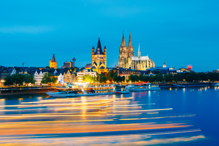 Great St. Martin Church And Dom In Cologne At Evening With Reflection In River Rhine.の写真素材