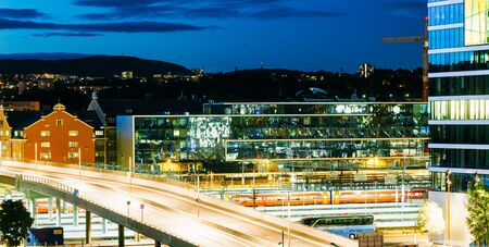 OSLO, NORWAY - JULY 31, 2014: Night View of Cityscape in Oslo, Norway. Summer Seasonのeditorial素材