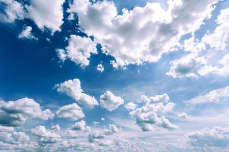 Blue And White Fluffy Colours, Sunny Sky Cloudscape Abstract Backgroundの写真素材