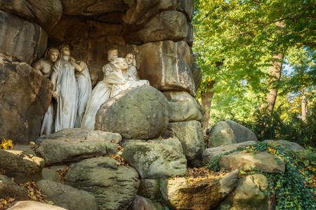 Julius Zeyer memorial in Chotkovy sady garden in Prague, Czech Republic. Julius Zeyer was a Czech prose writer, poet, and playwright.の写真素材