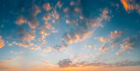 Panorama of Blue, Orange And Yellow Colors Sunset Sunrise Skyの写真素材