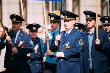 Gomel, Belarus - May 9, 2015: Gomel railway workers participating in the parade dedicated to the Victory Day - the 70th anniversary of the Victory in the Great Patriotic Warのeditorial素材